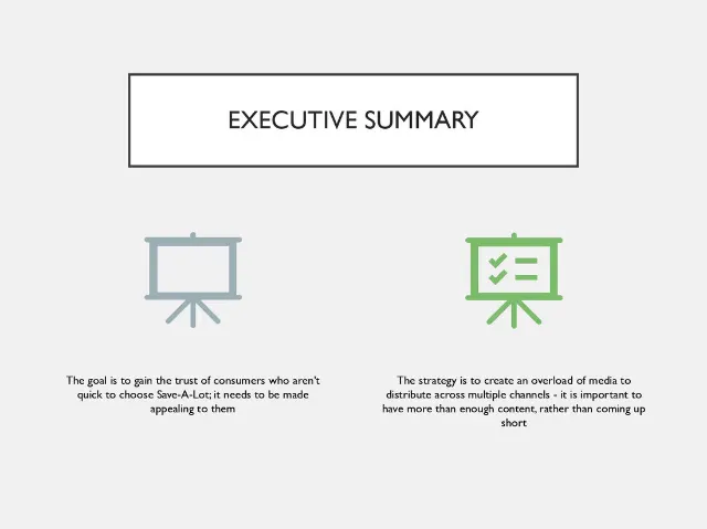 Executive summary slide stating the goal and strategy